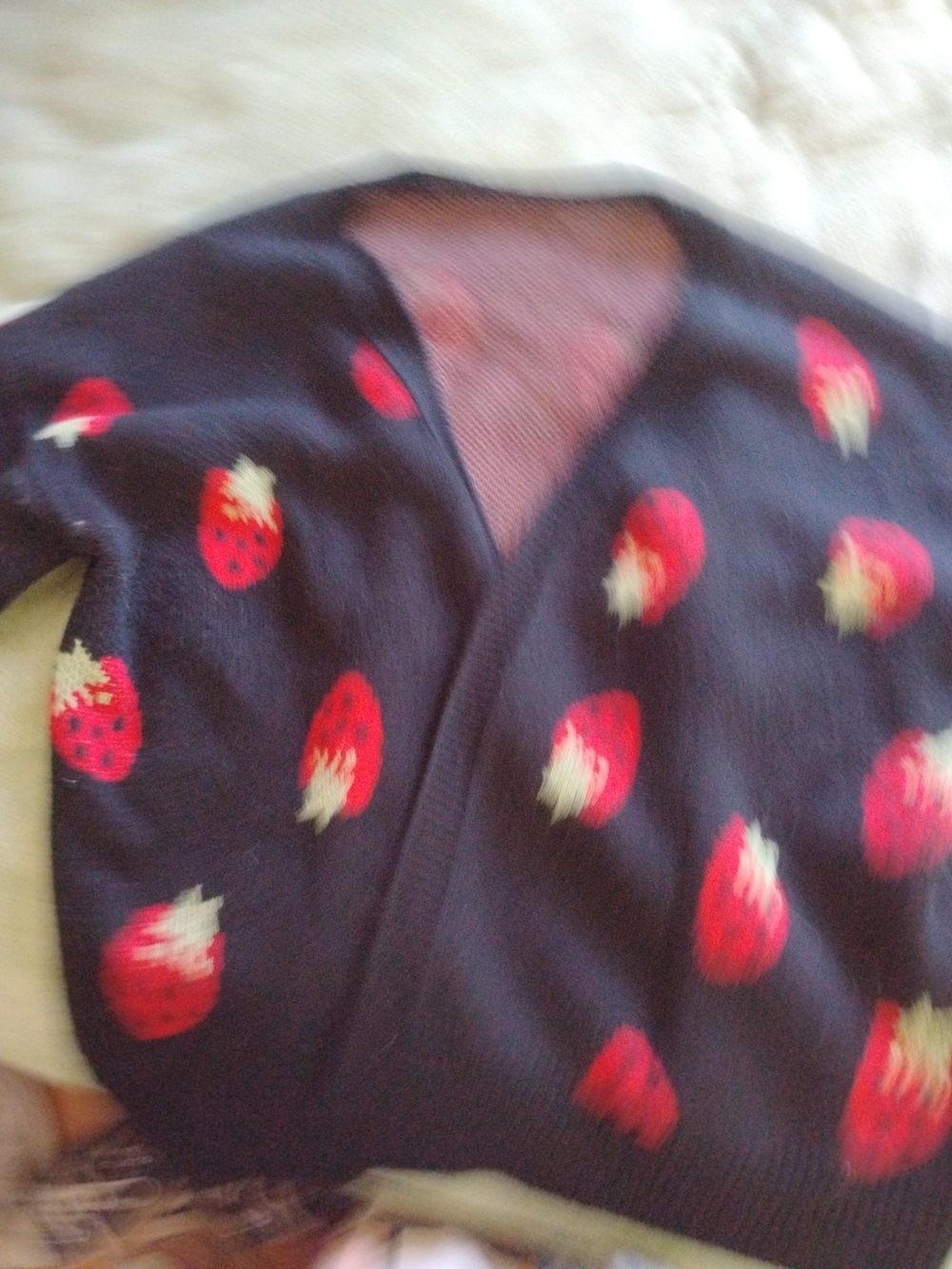 Women's Strawberry Pattern Black Sweater